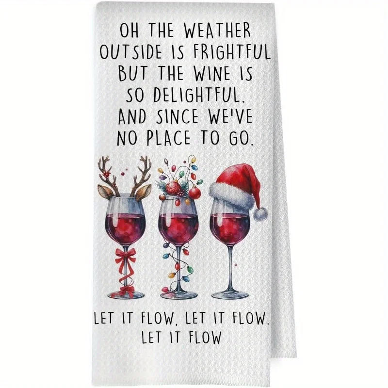 1 Christmas alcohol kitchen towel, wine lover dish towel, Christmas bar decoration, lady bartender gift