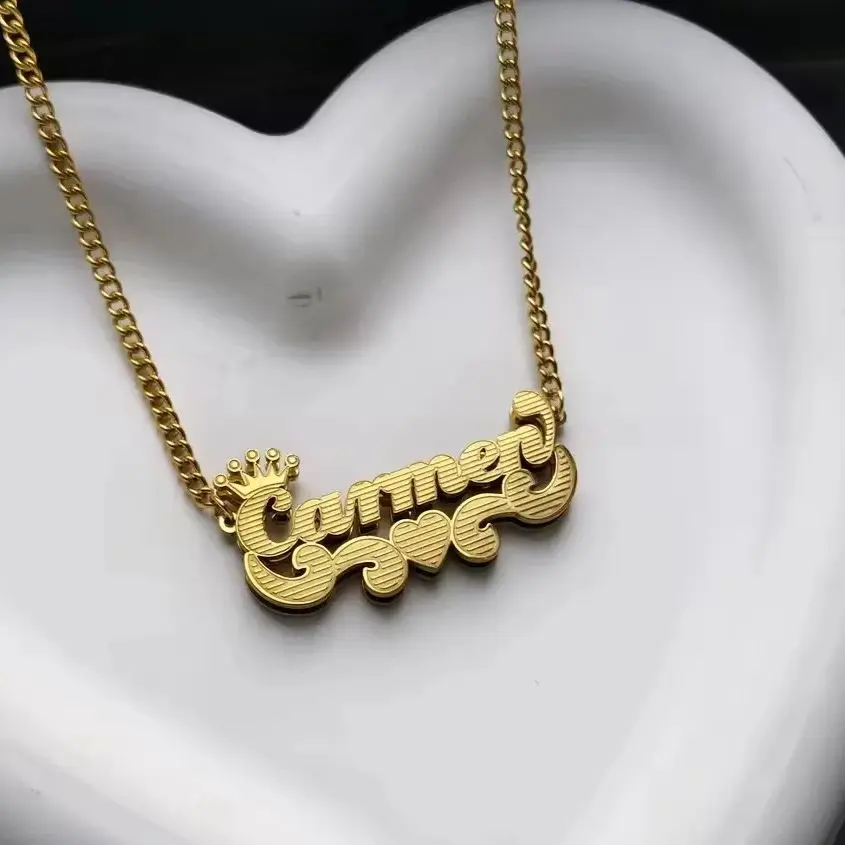 Personalized 3D Double Plate Hot-sale Customized Name Necklace Jewelry Nameplate Necklace Two Color Necklace Personalized