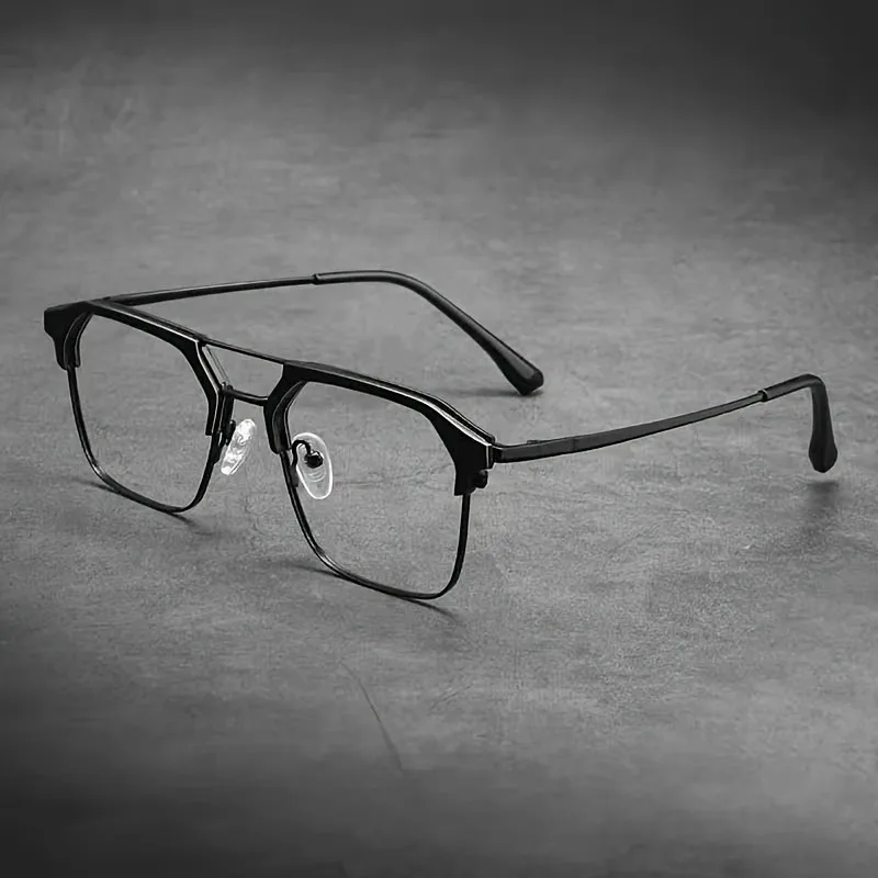 Photochrome Anti-Strahlungs-Blaulichtfilter-Brille, quadratischer Metallrahmen, Computerbrille für Damen und Herren, austauschbare Gläser – Detail 2