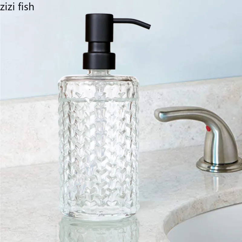 Glass Lotion Bottles Stainless Steel Pump Head Emulsion Bottle Bathroom Accessories Soap Dispenser Shampoo Shower Gel Bottle