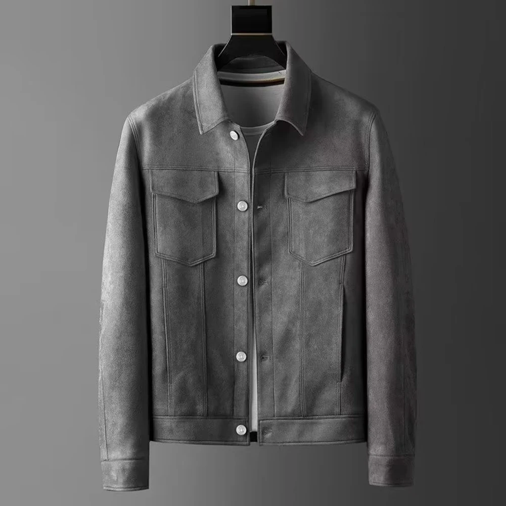 

Daily Vacation Mens Suede Jackets Resistant Mens Jackets Solid Color Vacation Wear Slight Stretch Daily Wear Lapel Collar