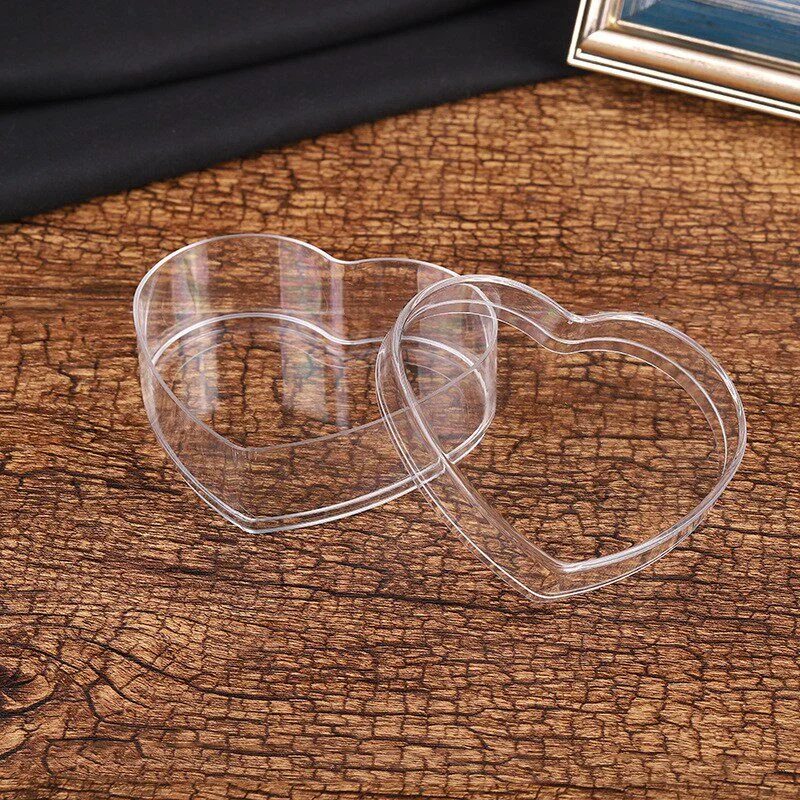 Transparent PS Plastic Heart Box Candy Box Flat Heart-Shaped DIY Handmade Jewelry Storage Box Dustproof Hollow Open Lid Gift Box
