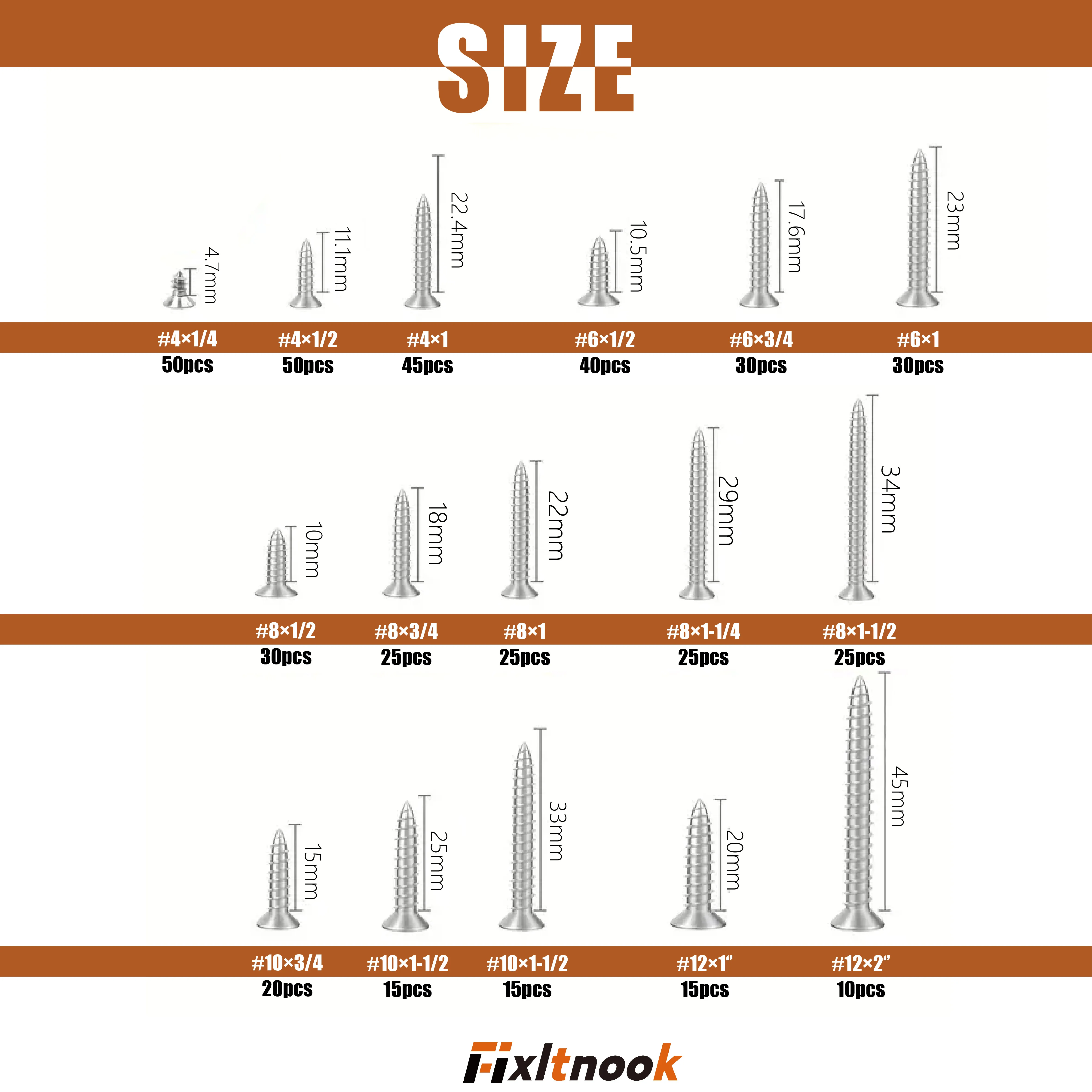 450 pezzi, set di viti per legno in acciaio inossidabile 304, vari modelli come #   4 #   6 #   8 #   10 #   12