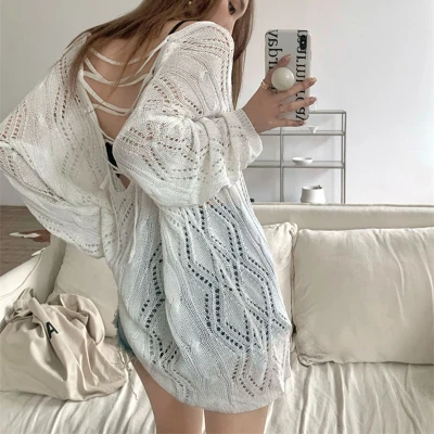 

Women's Summer New Loose Knitted Sun Protection Top Hollow out Thin Long Sleeve Shirt Air Conditioning Outerwear Polyester Fiber