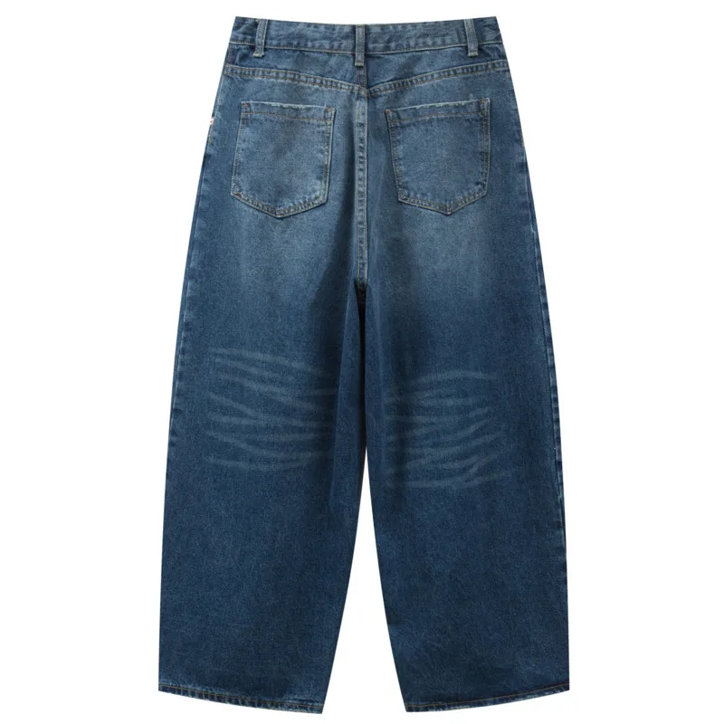 Vaqueros de mezclilla lavados de moda para hombres y mujeres en primavera de 2025, nuevos pantalones de pierna ancha de pierna recta versátiles sueltos e informales INS-K2877