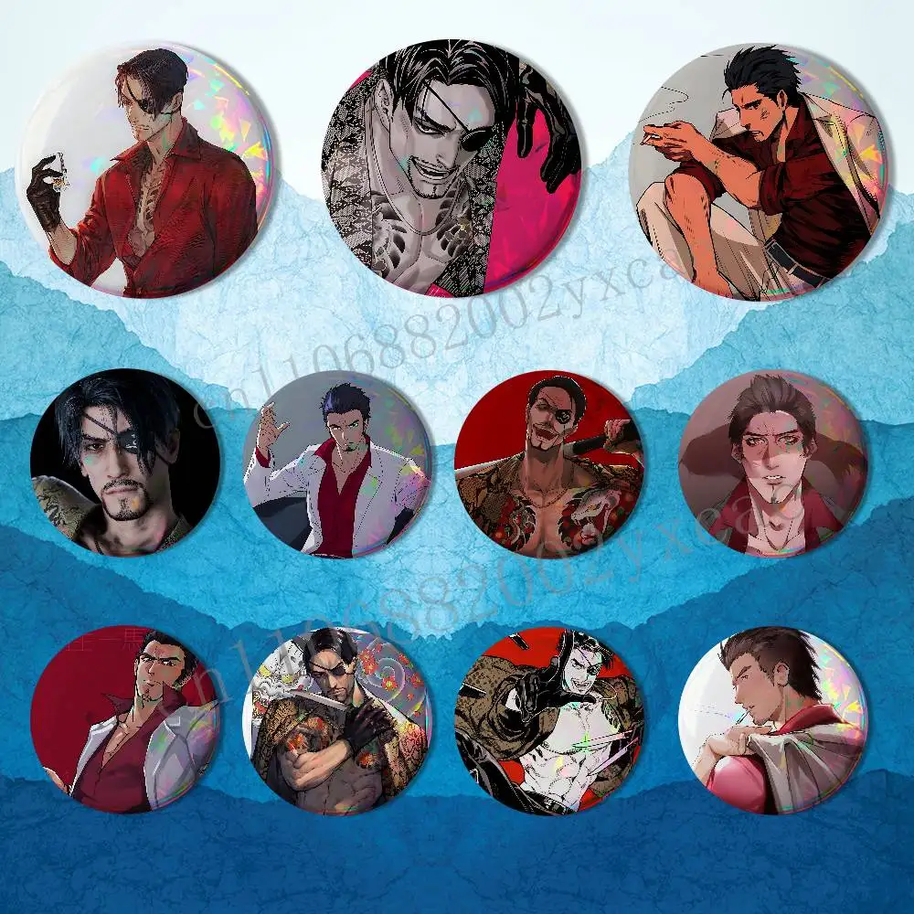 Kazuma Kiryu Goro Majima Yakuza Laser reflective round badges pins bag clothing decorations collectibles gifts for friends