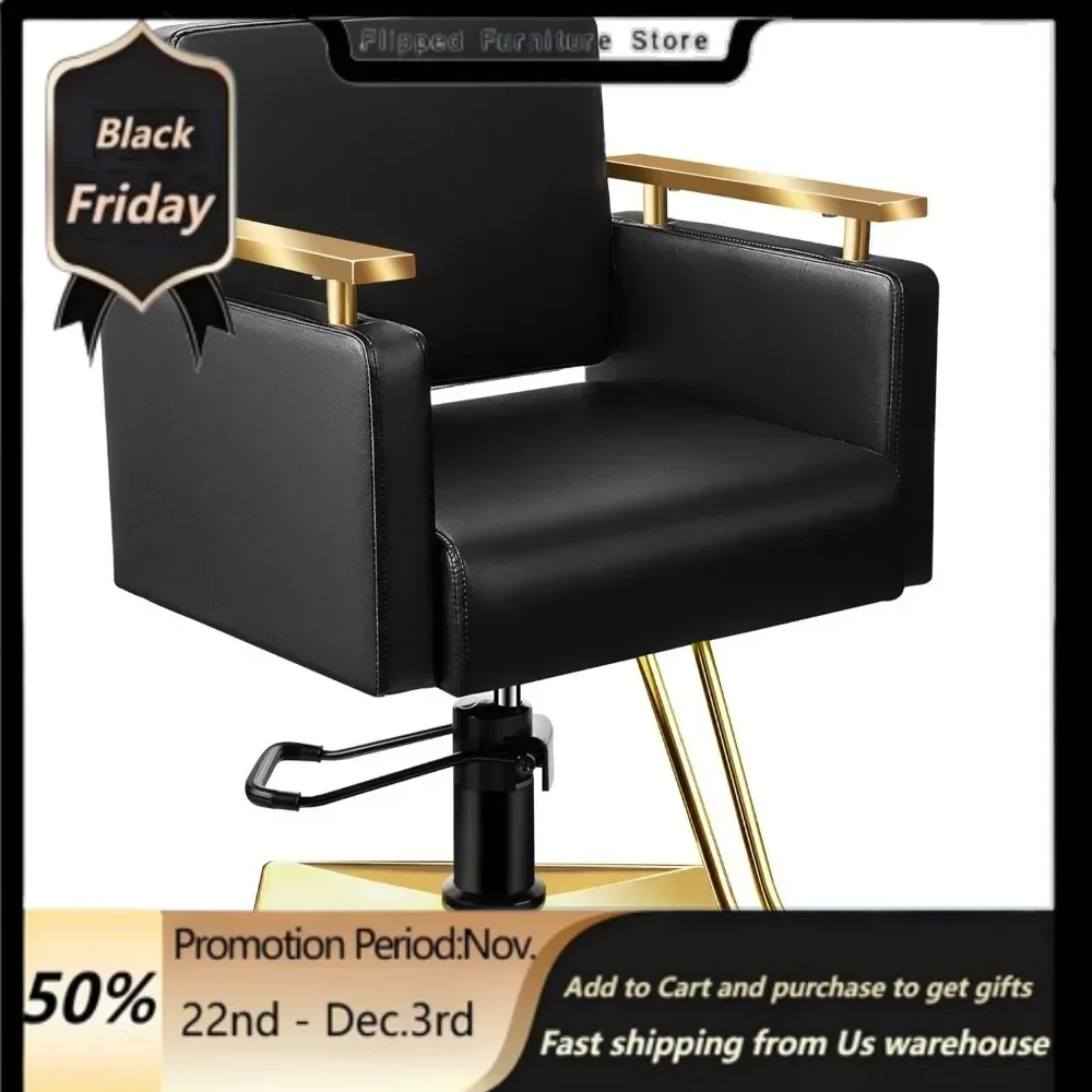 Black and Gold Salon Chair, Comfortable Hair Chair for Hair Stylist, Premium Salon Chair for Hair Stylist with 360°Swivel