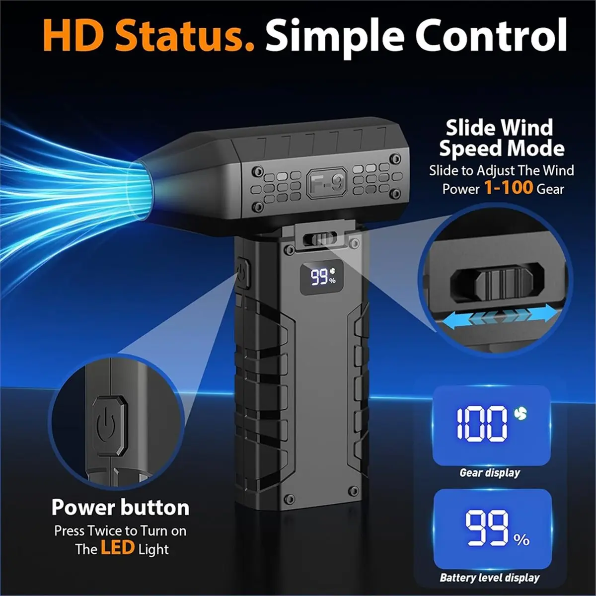 130000RPM Turbo Fan Turbo Handheld Blower 100 Gears Brushless Motor for Camping/Car Cleaning/Dust Removal