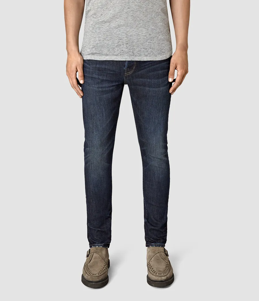 

Deep Indigo Washed Slim Fit Jeans Classic Micro Stretch Cargo Pants Straight Leg Cotton Polyester Blend Casual Jeans