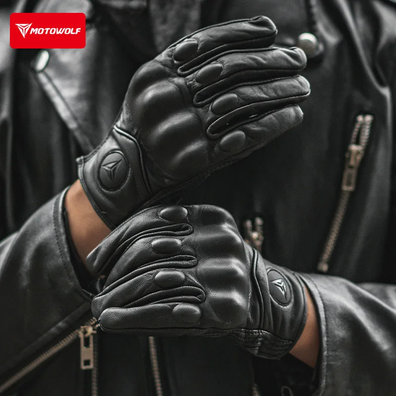 Retro Leather Motorcycle Gloves Vintage Men Women Moto Cycling Winter Gloves Touch Screen Motorbike Motorcross ATV Motor Guantes