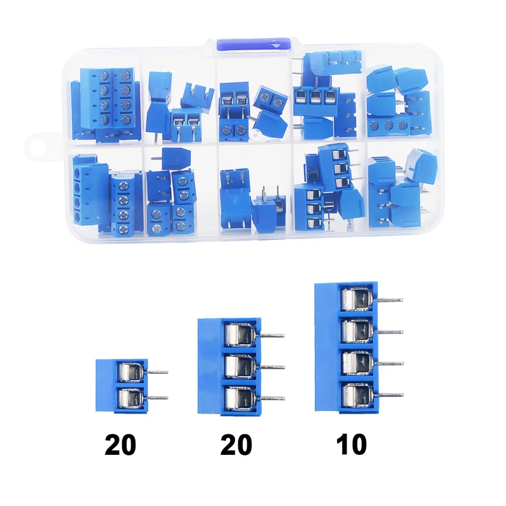 50 Pcs/BOX Pitch 5.0mm Straight Pin 2P 3P Screw PCB Terminal Block Connector 10A 300V 24-18AWG