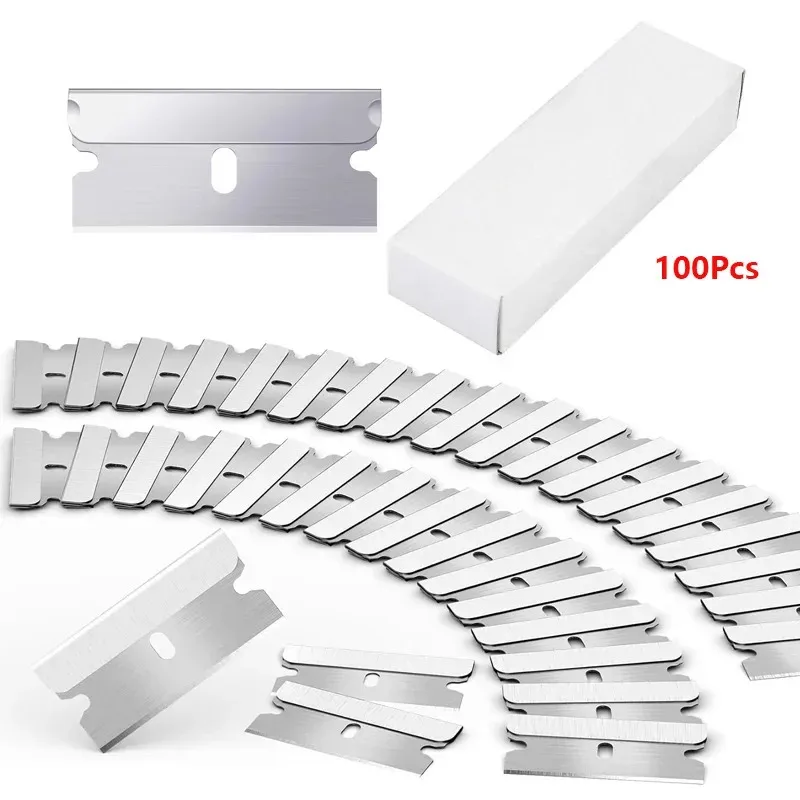 100pcs Razor Blades Scraper Metal Glass Glue Cleaner Remover Replacement Cutter Blades Carbon Steel Blade Car Tinting Tool ﻿