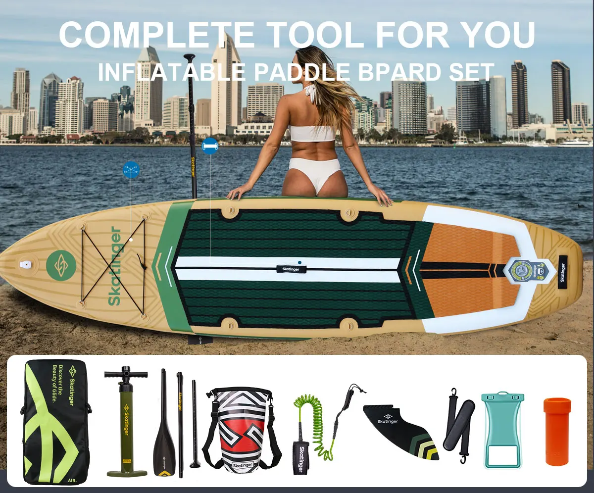 

Надувная водонепроницаемая SUP-доска SKATINGER 11'x33"x6' для стоячего катания с аксессуарами для рыбалки, для водных видов спорта