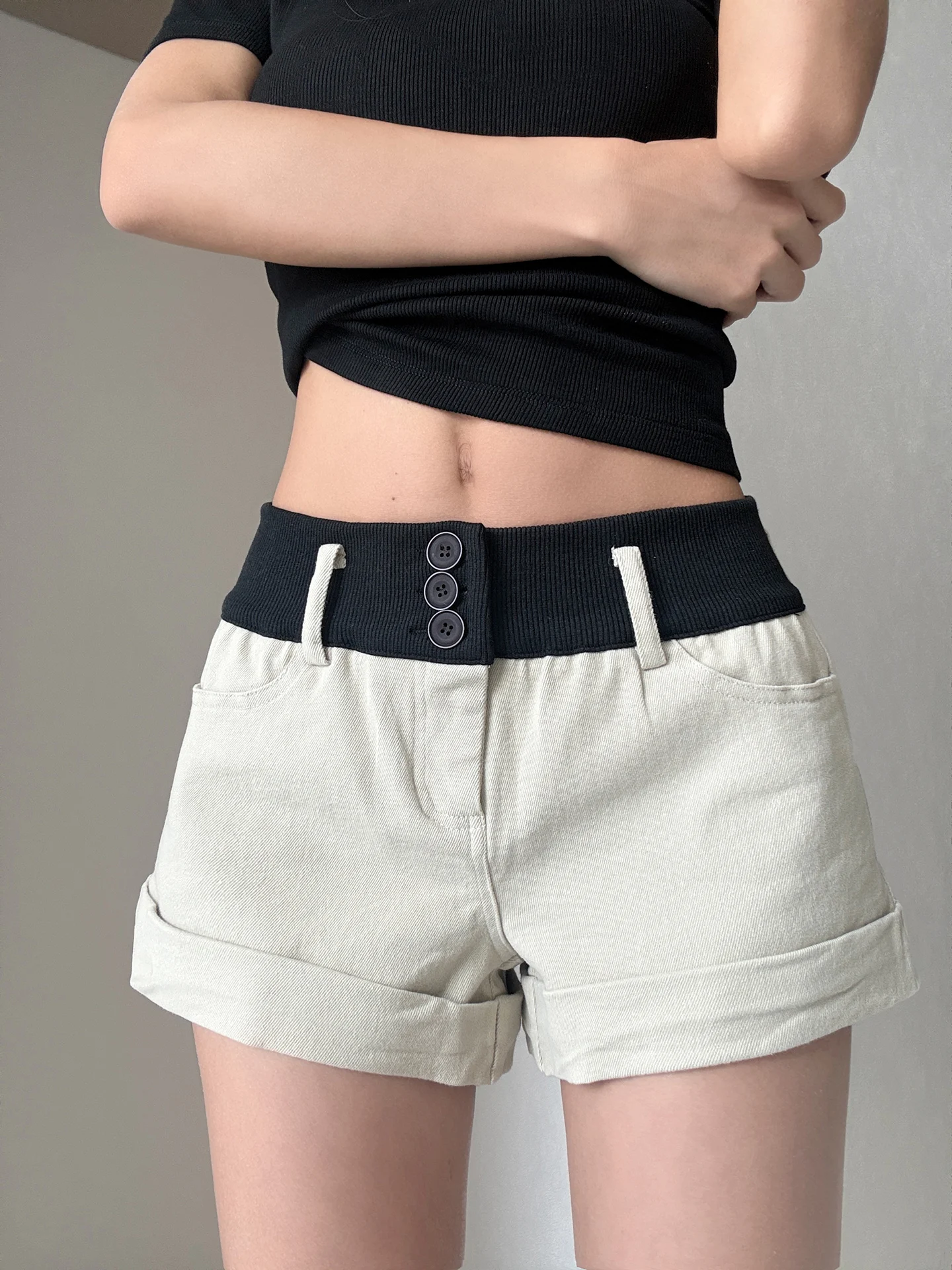 Low Waist Color Block Short Pants Women's Summer Hot Girl Butt Covering Pants Super Short Hot Pants Cotton Village Brand
