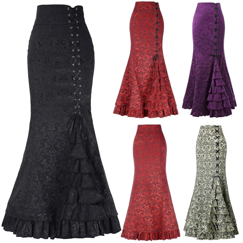 

Skirt Bodycon Ruffle Women Punk Style Jacquard Mermaid Skirt Fashion Halloween Gothic Victorian Steampunk Long Bodycon Ruffle