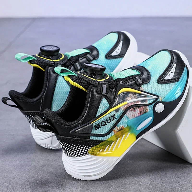 เด็กกีฬารองเท้าสบายๆหมุนหัวเข็มขัดตาข่ายรองเท้าวิ่งแฟชั่นหนา Anti SLIP รองเท้าสําหรับเด็ก