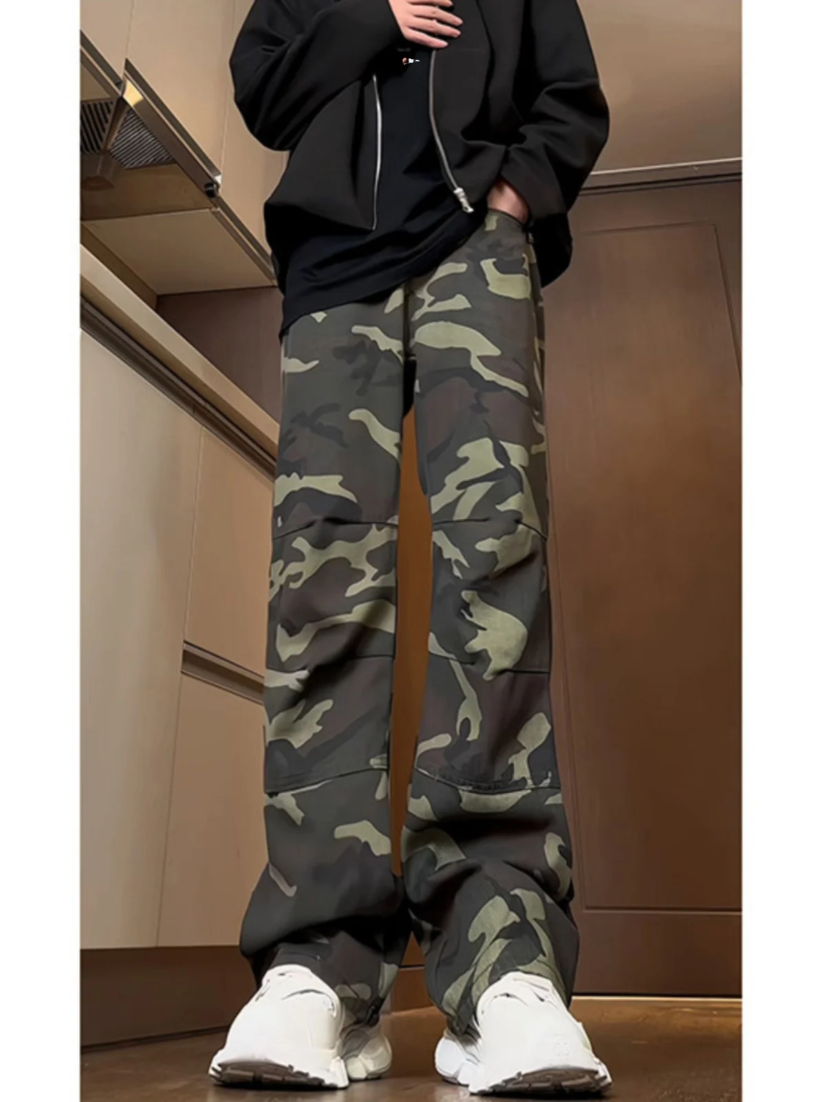 

American Sle Camouflage Jeans Men's High Street Logging Pants Spring Autumn Loose Wide Leg Straight Leg Bell Bot