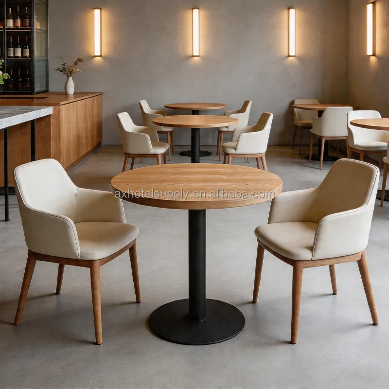 Wooden Top Cafe Bistro Table Restaurant Furniture Commercial Fast Food Coffee Shop Furniture Custom Indoor Hotel Dining Tables
