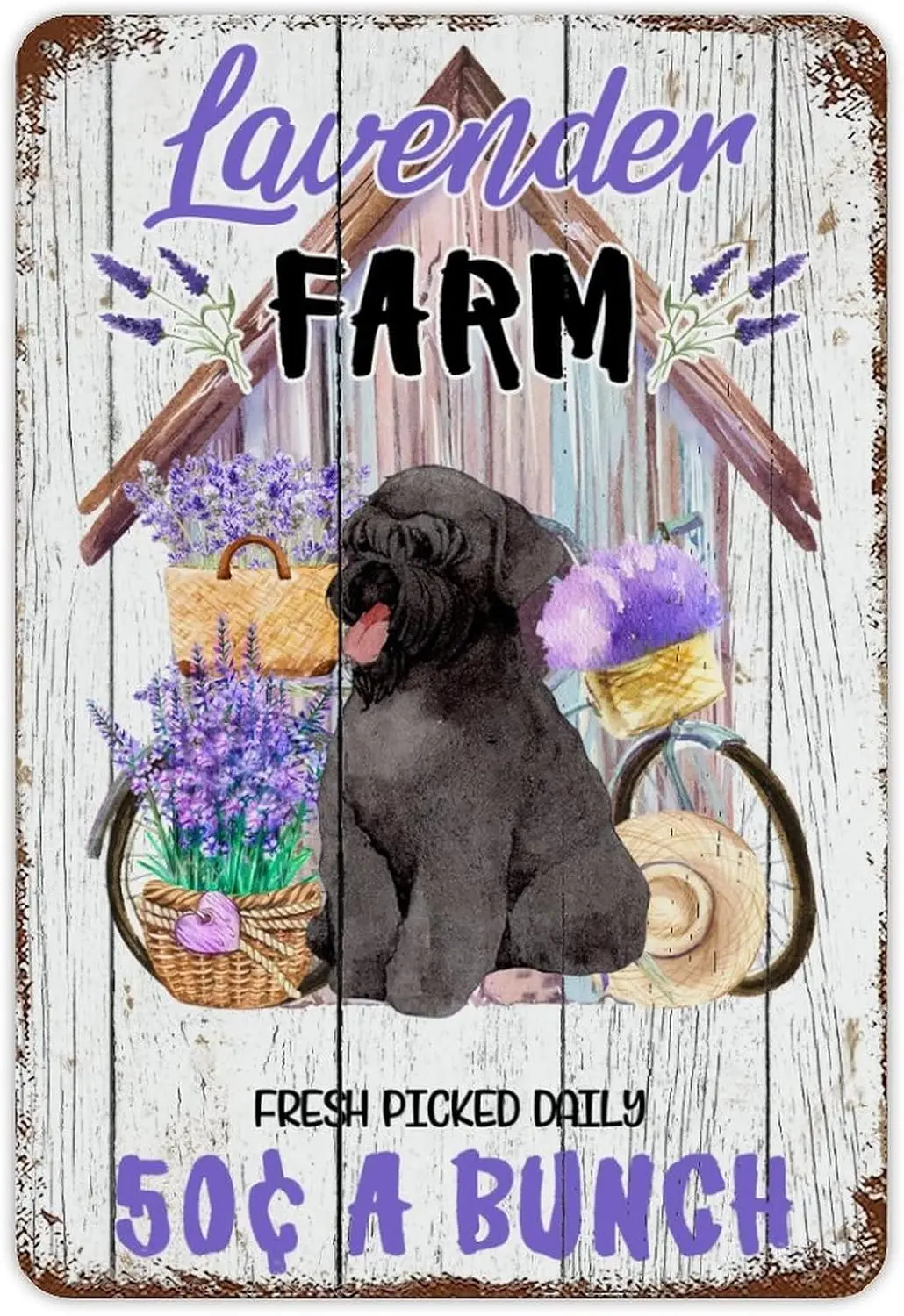 Rust Style Tin Sign Purple Lavender Farm Metal Plaque Wildlife Flower Aluminum Metal Plaque Southern Style Art Funny Pet Dog Nur