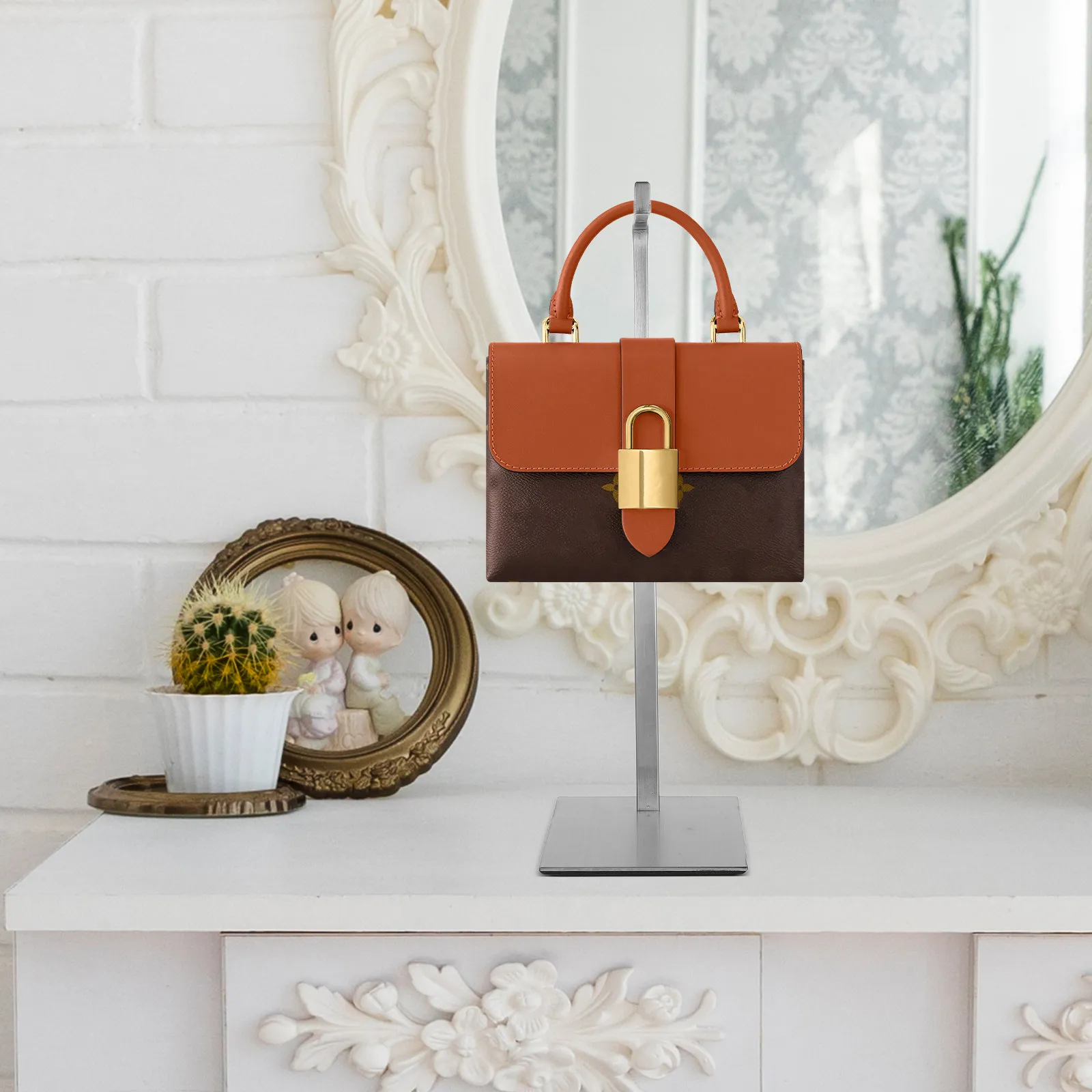 Stainless Steel Bag Rack Purse Display Stand Handbag Holder Shelf Heavy Bag Stand Tote Adjustable Height Tabletop Placement