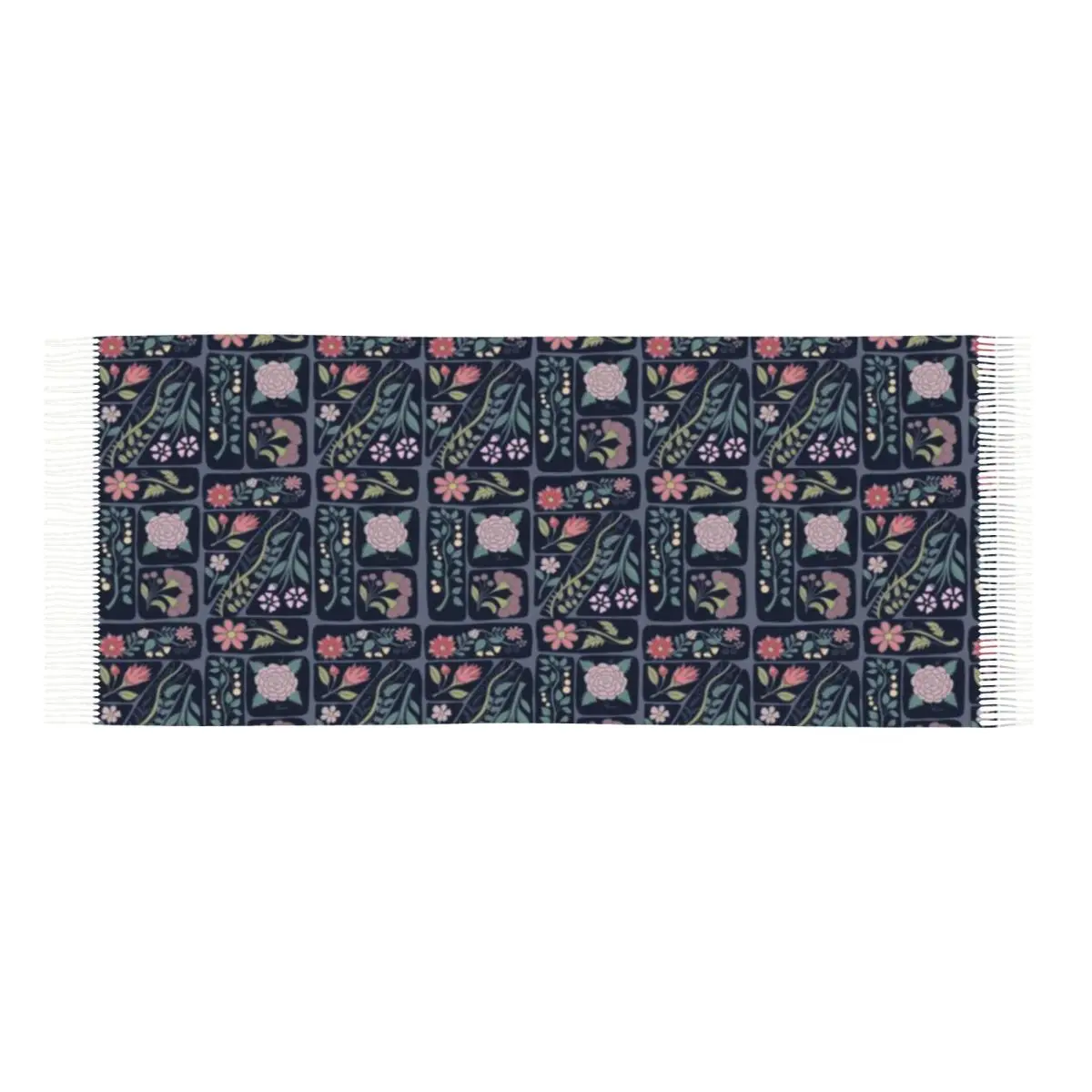 شال مستوحى من الأزهار المزخرفة بنمط سلس وشاح شرابة #3