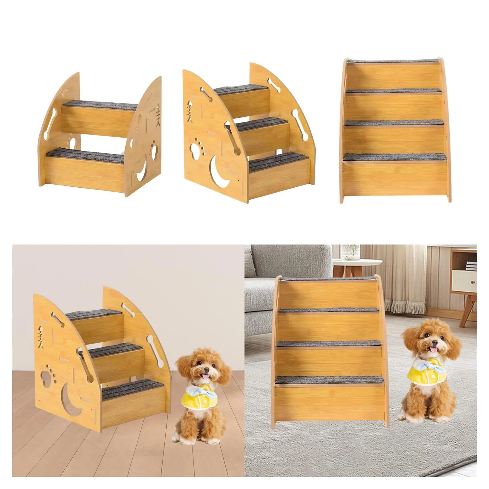 Dog Stairs Wooden Ramp Wear Resistant Steps Non Slip Ladder for Small Dogs Cats Home Sofa Bed