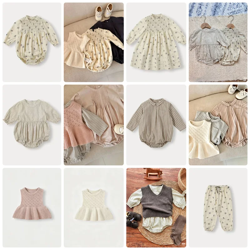 Pre-sale 2026 BEN Baby Girls Clothes NEW Autumn Baby Boys Shirts Kids Rompers Print Shirts and Pants Girls Winter Smocking Dress