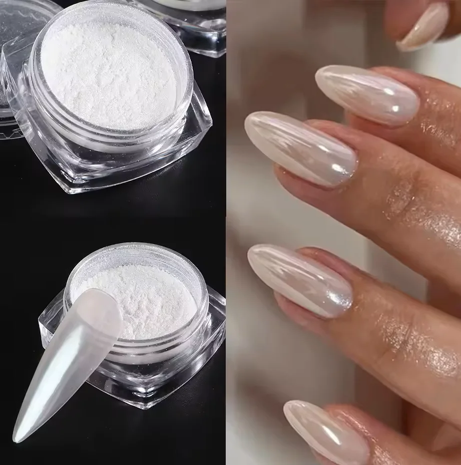 YZ 1g/jar Bright White Pearl Nail Powder Moonlight Plating Mirror Aurora Effect Pigments UV Gel Polish Chrome Dust Nail Decor