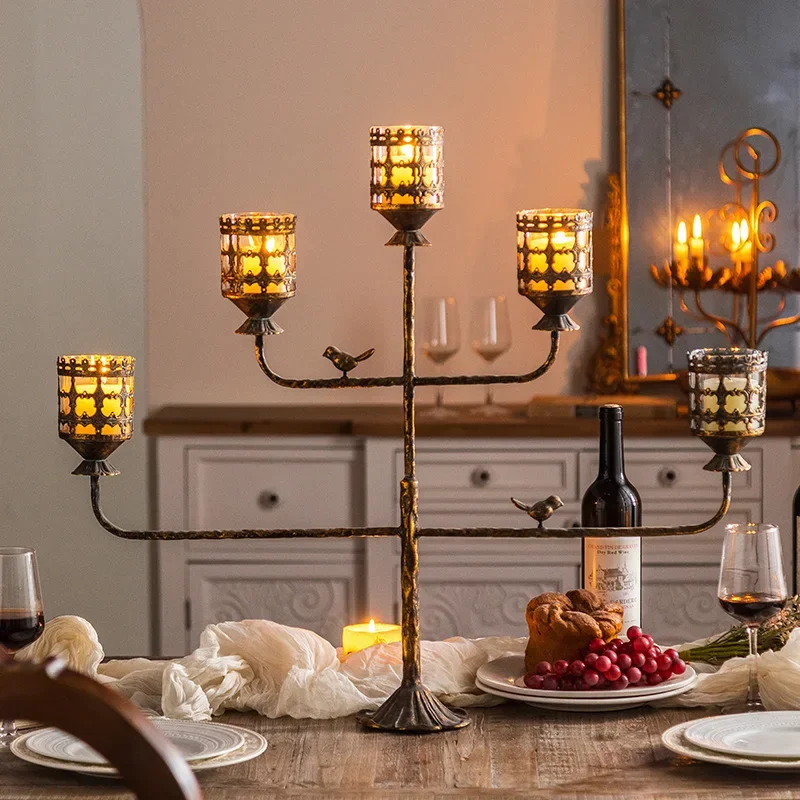 American vintage candle holder table ornaments Christmas decoration elk old table wedding photography props