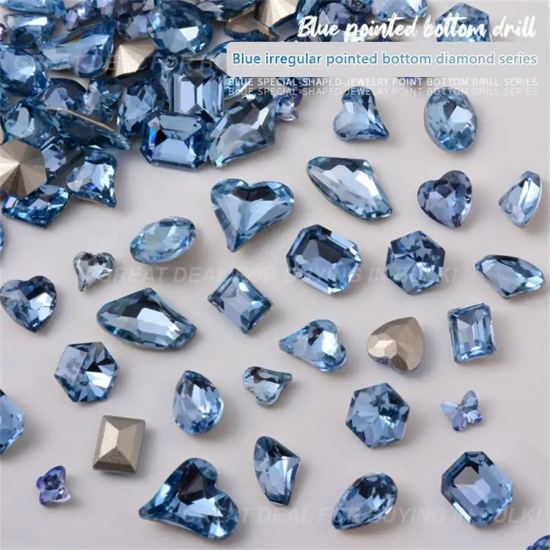 Accesorios para uñas de cristal azul, taladro de cono, accesorios de joyería para arte de uñas, joyería puntiaguda
