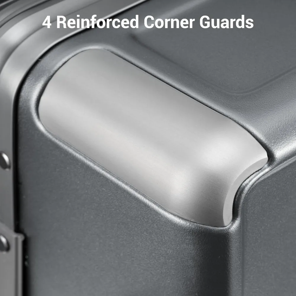 LEVEL8 حقيبة حمل بدون سحاب على الأمتعة معتمدة من شركة الطيران بإطار من الألومنيوم، حقيبة ذات هيكل صلب مع عجلات دوارة، فحص معدني