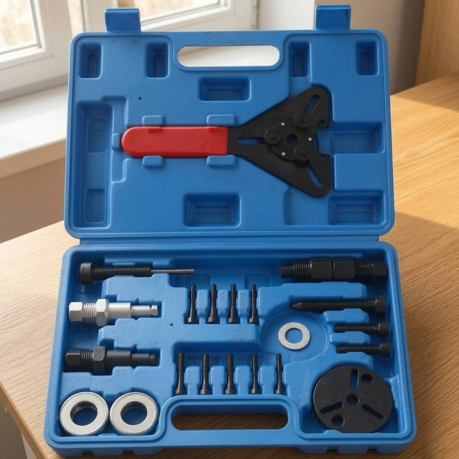 A/C Compressor Clutch Tool Set Heavy Duty Compressor Clutch Puller Kit Bearing Removal Tool with Case Portable Hand Tools Sturdy
