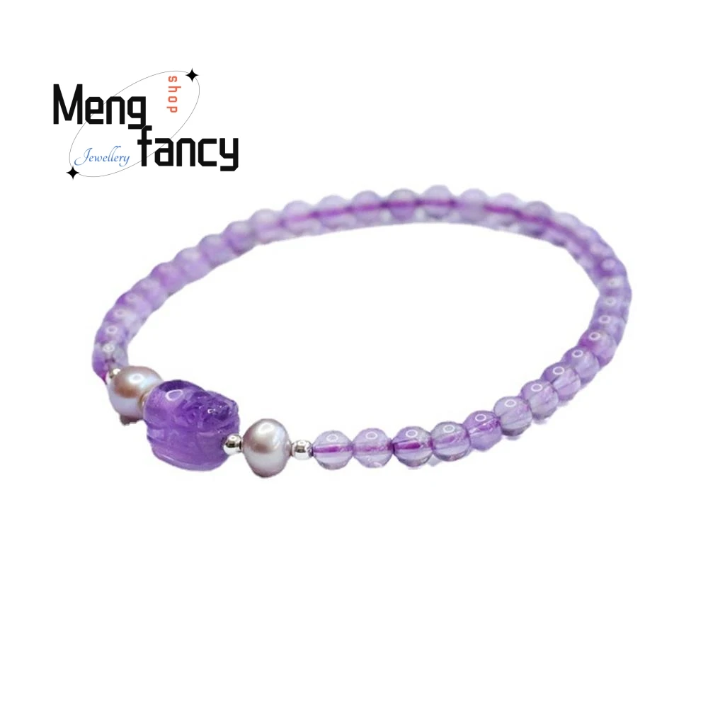 Pulsera de amatista Natural Pixiu, brazalete colorido, mano del Tesoro, joyería fina a la moda, regalo de vacaciones para chicas jóvenes, Sexy