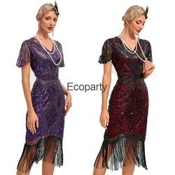New Women's Vintage 1920s Flapper Dress Great Gatsby Costume V-Neck Short Sleeve Sequin Tassel Charleston Party Dresses Vestidos