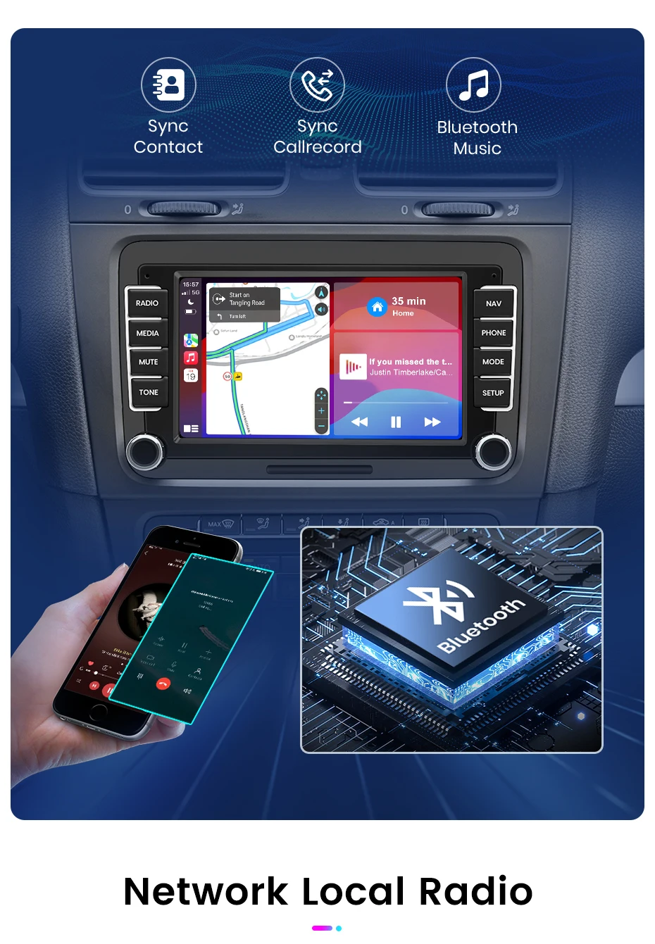 Junsun 7 "Wireless Carplay Android Auto Auto Radio für VW Passat B6 B7 T5 Tiguan Touran GOLF 6 POLO Stereo GPS Multimedia Player – Detail 19