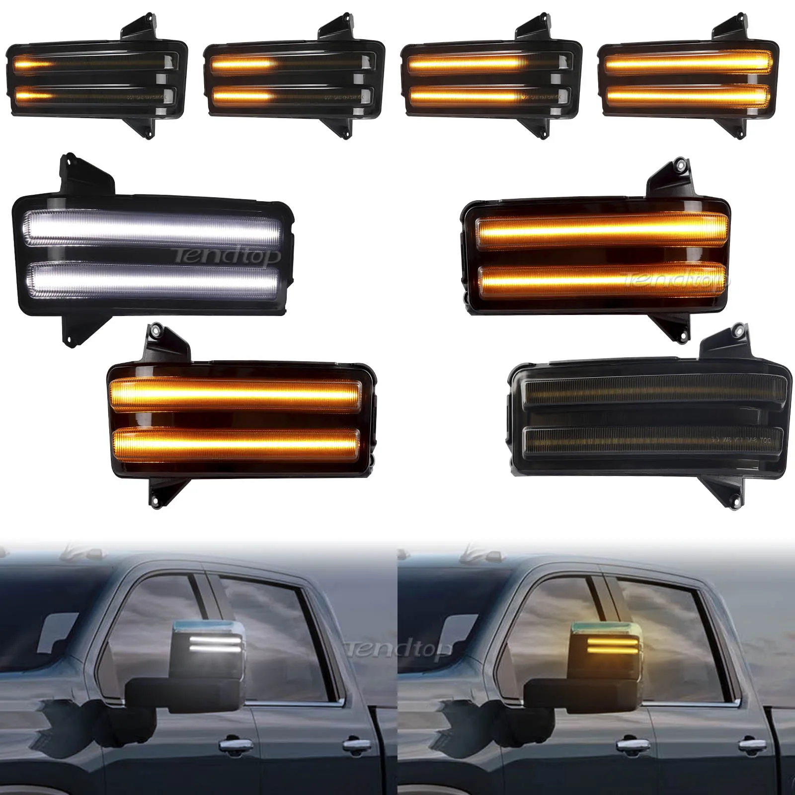 

Dynamic Switchback Side Mirror Marker Lights 2-Row LED Turn Signals & Running Light For Chevy Silverado GMC Sierra 2500 3500