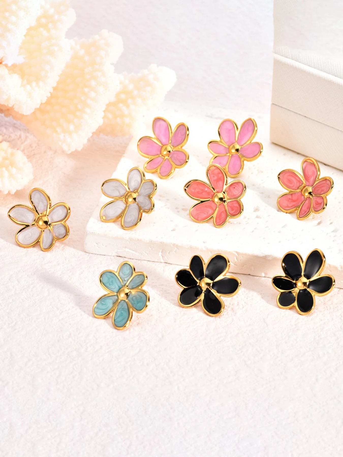 

Fashion Colorful Oil Stainless Steel Stud Earrings, Asymmetrical Design, Casual Style, All Seasons, New Flower Pattern Jewelry