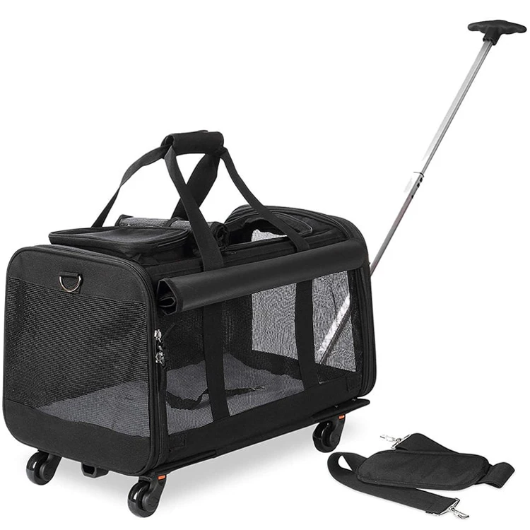 

Airline Approved Mesh Breathable Travel Pet Stroller Trolley Dog Cat Backpack Pet Carrier With Wheels