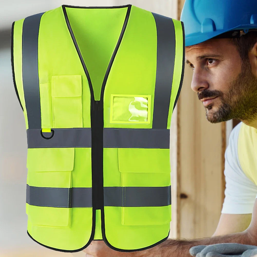 Chaqueta de alta visibilidad con múltiples bolsillos, chaleco reflectante de seguridad, chaleco de tráfico reflectante de 2 tiras, trabajador del conductor de mineros ferroviarios, 1/2 Uds.