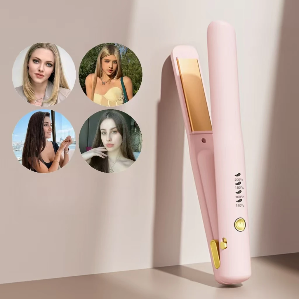 Mini Wireless USB Rechargeable Hair Straightening Comb, 2‑in‑1 Ceramic Flat Iron Curler, 2600mAh Lithium Battery Portable Travel