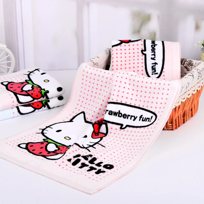 Hello Kitty Towel Sanrio Kawaii Pure Cotton Rectangular Absorbent Cartoon Gauze Children's Washing Hand Face Towel Plush Gift