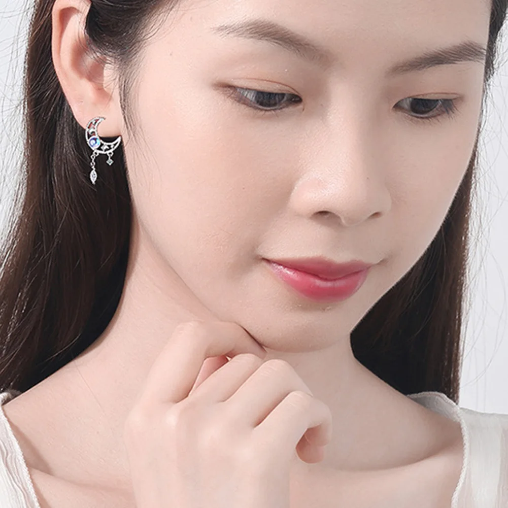 925 Sterling Silver Crystal Moon Jewelry Set Women\'s Beautiful Elegant Necklace Stud Earrings Engagement Jewelry Gifts for Women
