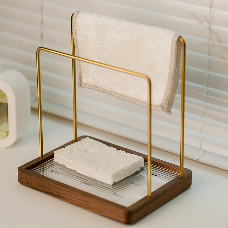 

Kitchen Sponge & Towel Rack, Multi-Function Countertop Organizer,Draining Dish Cloth Holder, Foldable Kitchen Storage Stand cafe