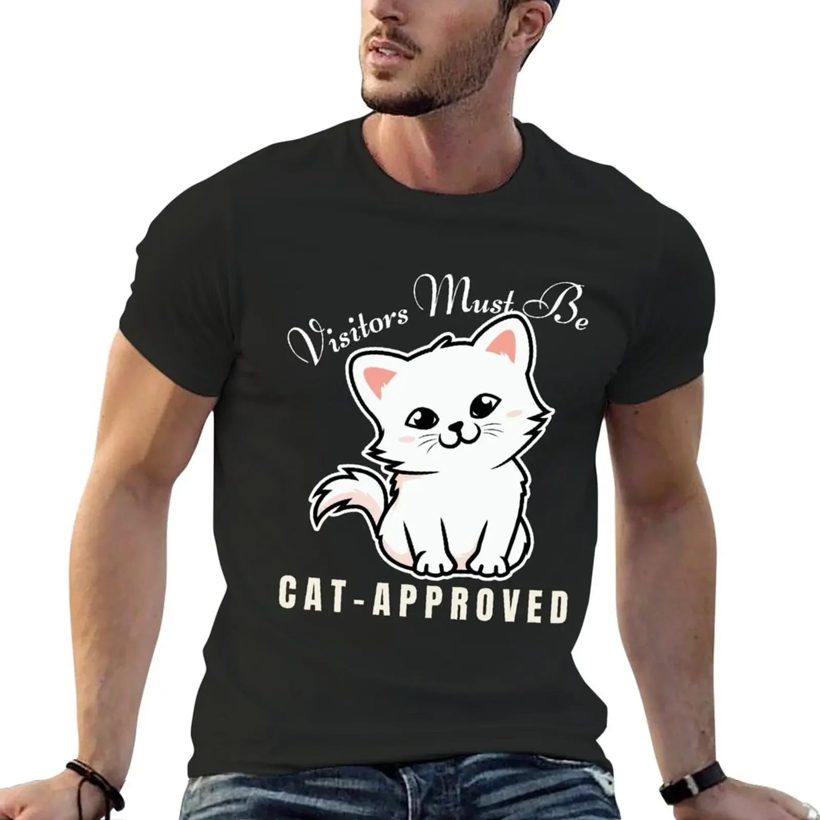 

Visitors Must Be Cat Approved Cat Lover Family Kitten T-Shirt boys whites graphic shirts mens t shirts