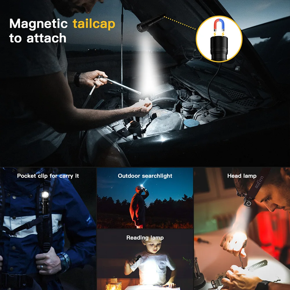 Sofirn-SP40A 1200lm كشافات TN-3535 18650 مصباح أمامي قابل لإعادة الشحن TIR Optics Lens USB C مصباح يدوي مع غطاء خلفي مغناطيسي