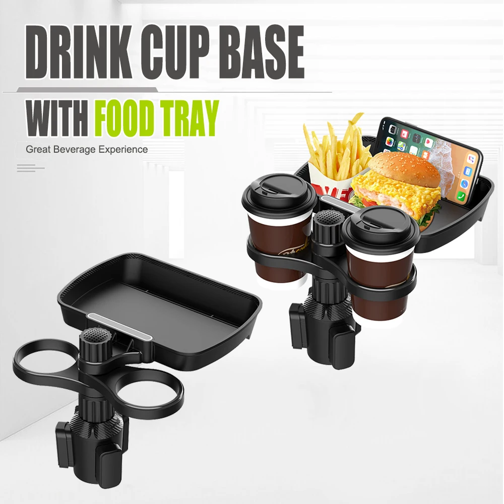 

Multifunctional Car Cup Holder With Attachable Tray 360 Swivel Adjustable Car Food Eating Tray Table Auto Cup Holders Expander
