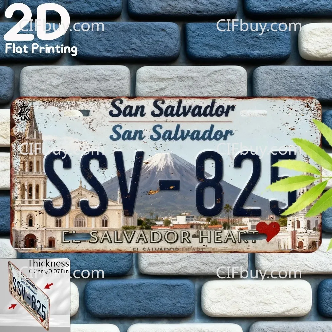 1pc Customizable 2D Flat Print Aluminum Plaque 6x12in, San Salvador SSV‑825 El Salvador Wall Ornament, Restaurant Travel Souveni