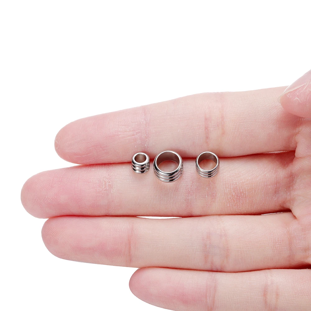20pcs 3mm 5mm 6mm Stainless Steel Big Hole Spacer Beads DIY Charm Necklace Bracelet Jewelry Making Findings Accessories