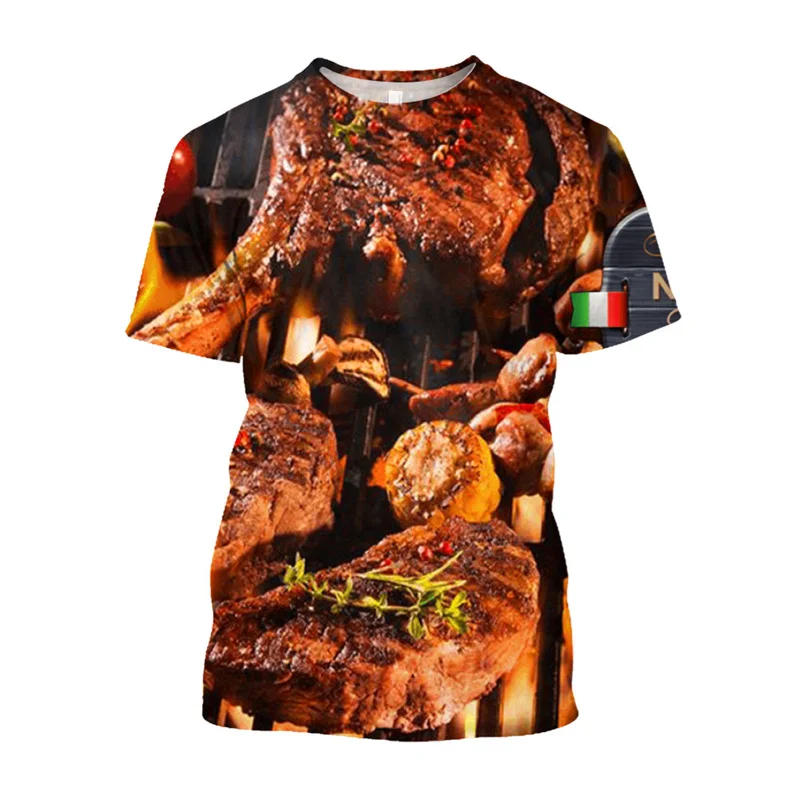 New 3D BBQ For Life Printed Graphic T Shirt For Men Kid Casual Steak Kebab T-Shirt Oversized Outdoor Party Streetwear BBQ Tshirt