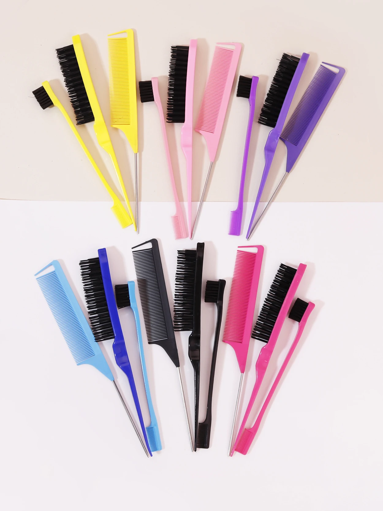 3PCS hairstyle comb set, tear brush, pointed tail comb edge brush, for women's edge and back brushes, comb